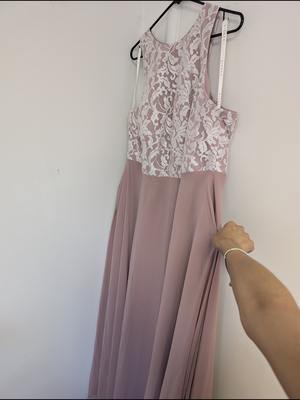 Azazie Sleeveless Lace Bodice Maxi Dress in Dusty Rose